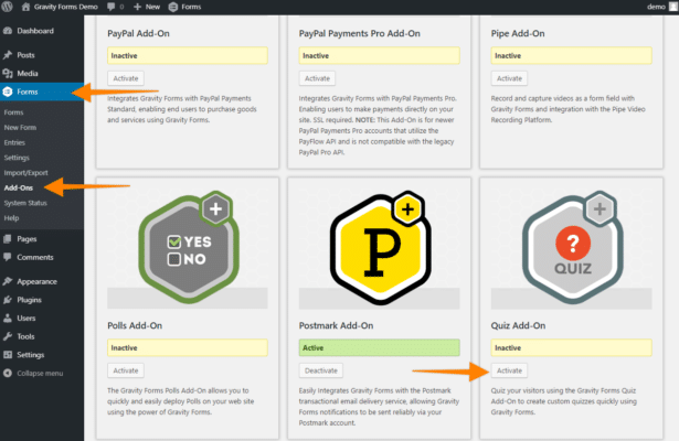 Quiz con forme di gravità